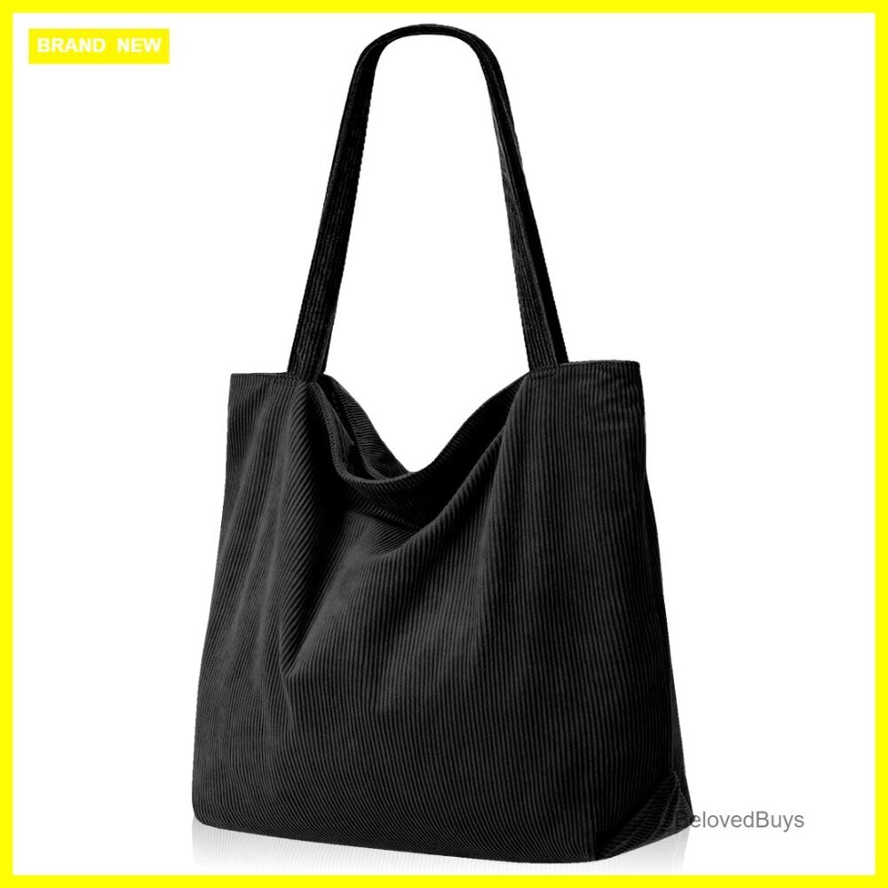 Large Corduroy Tote Bag with Zipper, 3 Pockets for Work Travel School